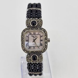 Main Line Time Women's Watch 22MM MOP Dial Black Beads Band 6.5" New Battery